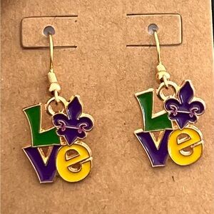 Mardi Gras LOVE Fleur-de-Lis Earrings